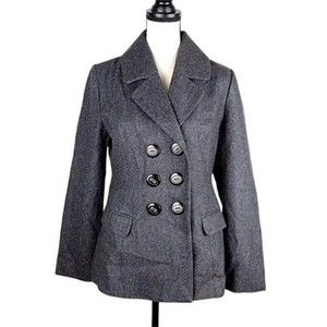 Tulle Gray Pea Coat with Notched Lapels